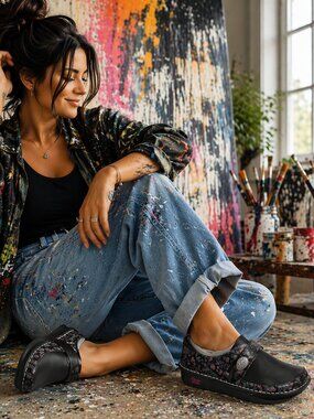 Alegria Floral Embossed Leather Shoes – Size 39 US SIZE 9W 9 WIDE WOMENS